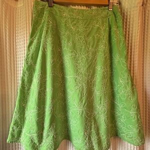 Talbots Lime Green A-Line Skirt with Floral Design